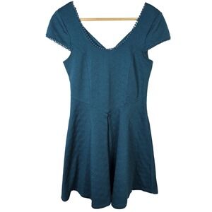 Free People Teal Textured‎ Cap Sleeve Fit Flare Dress Open Crisscross Back Small